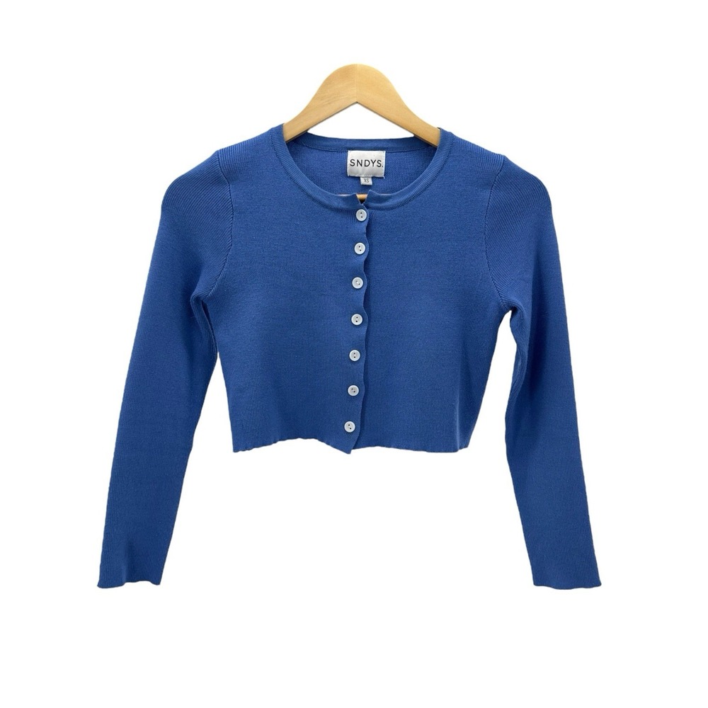 SNDYS Revolve Blue Cropped Cardigan Sweater Women's XS‎ Long Sleeve Button Front